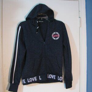 New Look Knit Jacket Coat Large Blue with Hood Hoodie Fleece Lined Like New